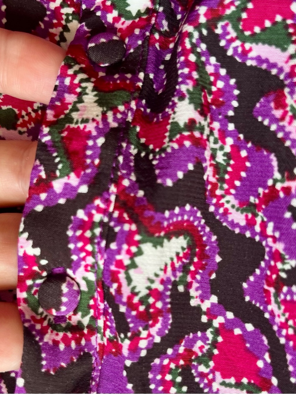 SUNCOO Purple & Magenta Pattern Blouse, V-Neck Long-Sleeve Frilly Collar Ditsy - Picture 13 of 13
